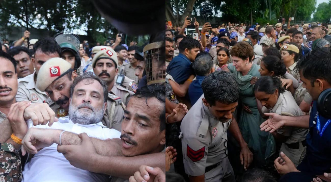 মোদির বাসভবনের সামনে বিক্ষোভে গিয়ে রাহুল-প্রিয়াঙ্কা আটক